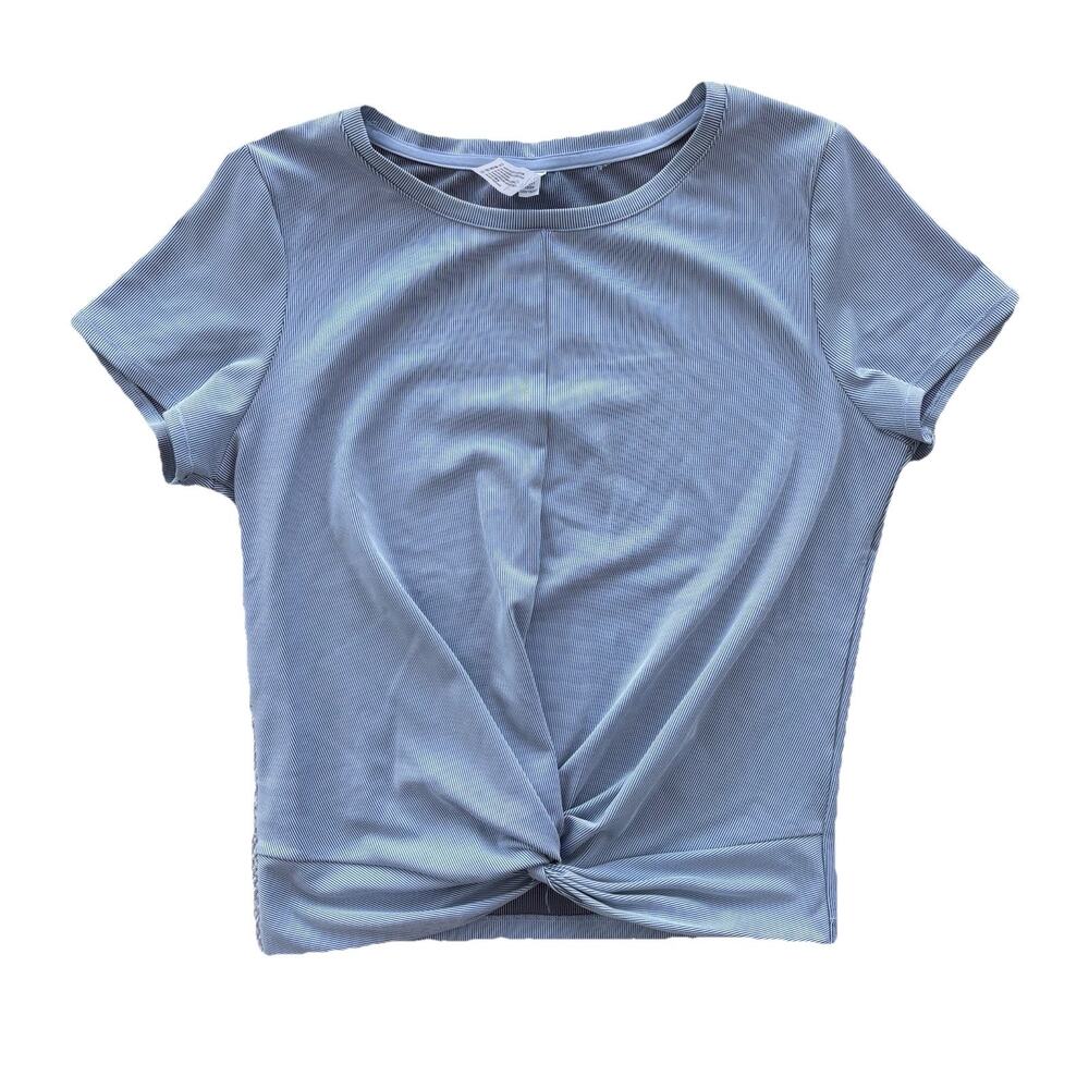 Velocity Athleisure Ribbed Gray Athleisure Blue Crop Knot Shirt Women’s Medium